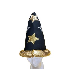   Nagyobb gyerekre fekete-arany csillagos varázslósapka, mágus sapka - ÚJ