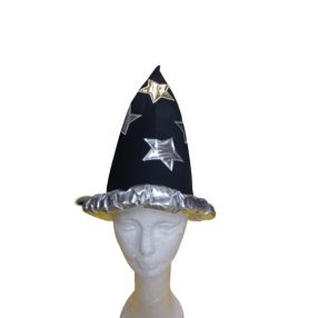   Nagyobb gyerekre fekete-ezüst csillagos varázslósapka, mágus sapka - ÚJ