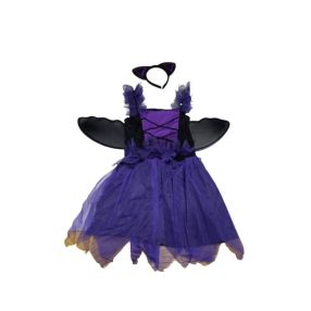   10-12 évesre lila-fekete szárnyas denevérruha fejpánttal - Halloween - ÚJ