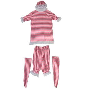 Felnőtt piros-fehér csíkos 4 részes jelmez szett