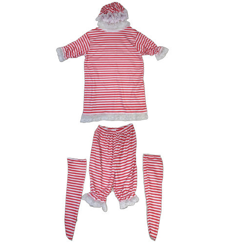 Felnőtt piros-fehér csíkos 4 részes jelmez szett