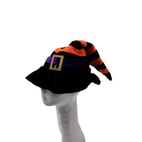   52 cm-es fejre fekete-narancssárga plüss boszorkánykalap - Halloween
