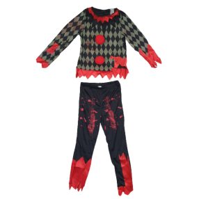   4-6 évesre khaki-fekete véres bohóc jelmez - Halloween - ÚJ