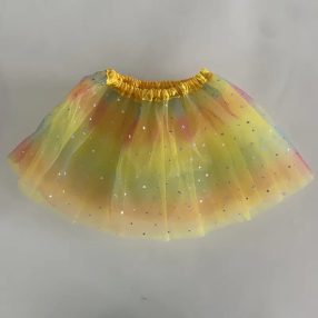   3-6 évesre sárga csillagos színátmenetes, szivárványszínű tüllszoknya, tüll-tütü, jelmezszoknya - ÚJ