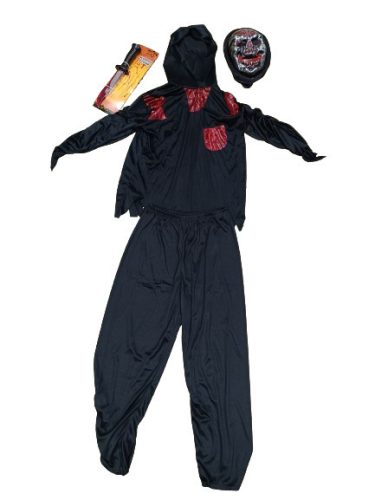 Felnőtt L méretű csontvázas jelmezszett - jelmezruha, véres kés, maszk (álarc) - Halloween - ÚJ