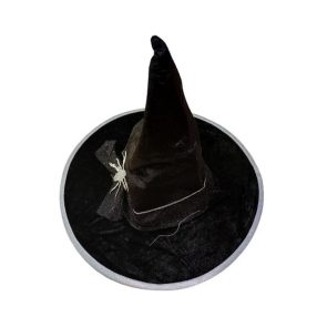   52-54 cm-es fejre fekete ezüst pókos boszorkánykalap - Halloween - ÚJ