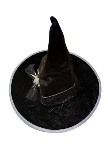 52-54 cm-es fejre fekete ezüst pókos boszorkánykalap - Halloween - ÚJ