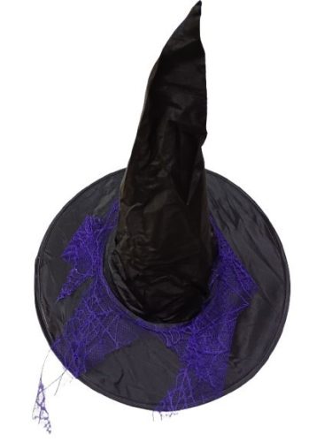56 cm-es fejre fekete, lila pókhálós boszorkánykalap - Halloween - ÚJ