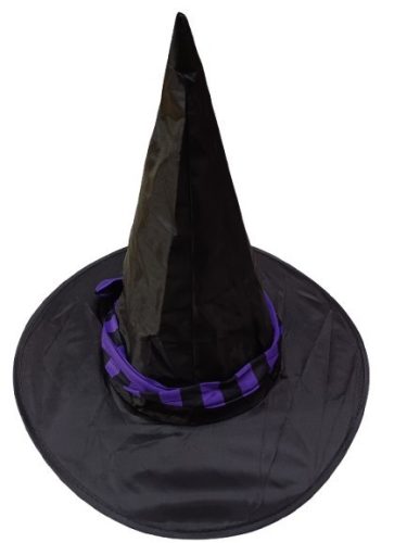 56-58 cm-es fejre fekete, lila csíkos szalagos boszorkánykalap - Halloween - ÚJ