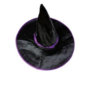   54 cm-es fejre fekete-lila bársony boszorkánykalap - Halloween - ÚJ (kicsit töredezett a kalap karimája a tárolásban)