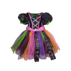   68-74-es fekete alapon színes mintás jemez, boszorkányruha - TU - Halloween