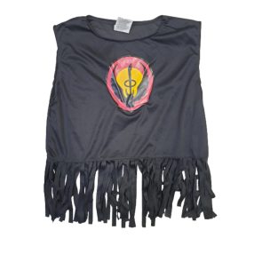 M-es fekete rojtos gitáros ujjatlan jelmezfelső