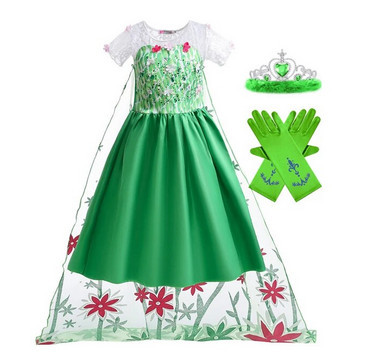 140-es (10 évesre)  zöld Elza jelmez tiarával, kesztyűvel - Frozen, Jégvarázs - ÚJ