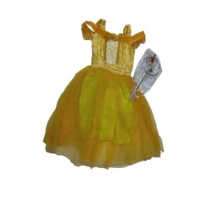   7-8 évesre sárga hercegnőruha, jelmez kiegészítőkkel - Belle - A szépség és a szörnyeteg - ÚJ