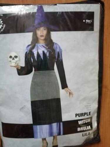 Női L-es fekete-lila boszorkányruha sapkával - ÚJ