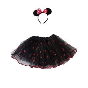   5-7 éves fekete alapon piros mintás tüll szoknya, kiegészítővel - Minnie Egér - ÚJ
