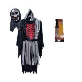  Felnőtt méretű csontvázas jelmezszett - jelmezruha, véres kés, maszk (álarc) - Halloween - ÚJ