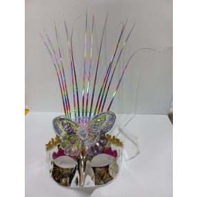   Ezüst-sárga pillangós, lepkés karneváli szemmaszk, maszk, álarc - ÚJ