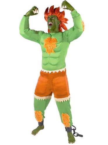 Felnőtt S-es izmosított Blanka jelmez (felső, alsó, bilincs) - Street Fighter - ÚJ