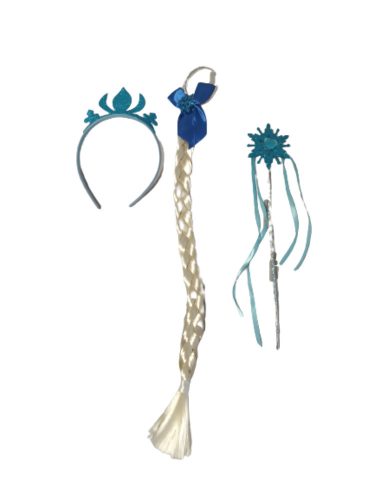 Kék jelmezkiegészítő szett, 3 db-os (fonat, pálca, korona)  - Frozen, Jégvarázs - ÚJ