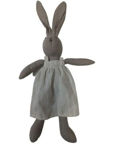 Szürke kislány nyuszi textil figura ruhában