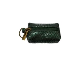   Kulcstartóra fűzhető mini bőr szütyő, pénztárca, zöld kígyóbőrmintás - ÚJ