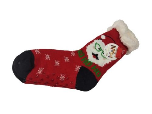40-44-es piros télapós, mikulásos csúszásgátlós szőrmés téli karácsonyi thermo zokni - ÚJ