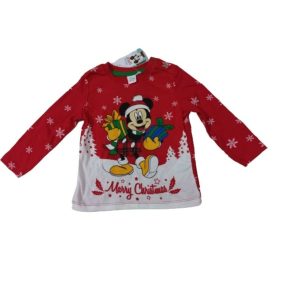   86-os piros karácsonyi pamutfelső - Miki Egér - Disney - ÚJ