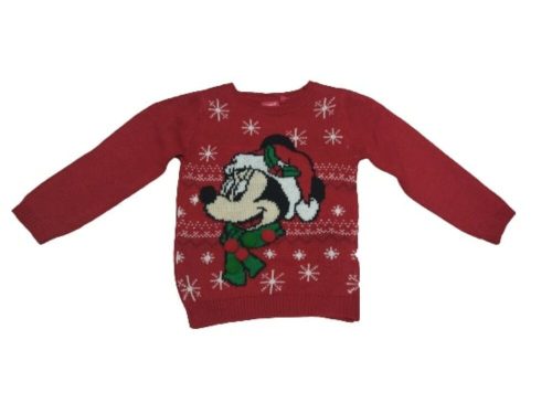 116-os piros karácsonyi kötött pulóver lánynak - Minnie Egér - ÚJ