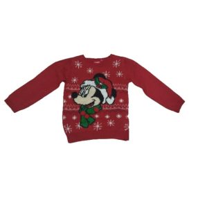  98-as piros karácsonyi kötött pulóver lánynak - Minnie Egér - ÚJ
