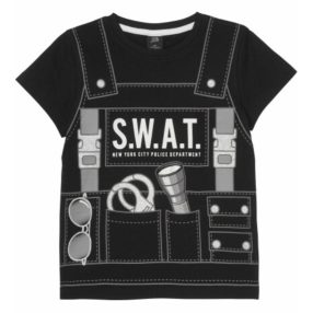   98-as fekete póló ezüst-fehér mintával, jelmeznek is jó - SWAT - Kiki & Koko - ÚJ