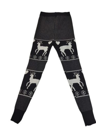 Női M-L-es piros rénszarvasos karácsonyi kötött leggings - ÚJ