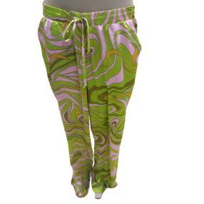   Női 46-os rózsaszín-zöld egyenes szabású, bő szárú nadrág, hippi, retro jelmezhez is jó - Amisu - ÚJ