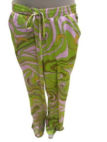 Női 46-os rózsaszín-zöld egyenes szabású, bő szárú nadrág, hippi, retro jelmezhez is jó - Amisu - ÚJ