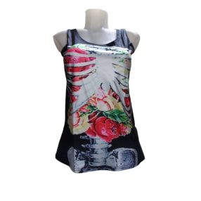   Női fekete csontvázas ujjatlan horror-póló, halloween - ÚJ