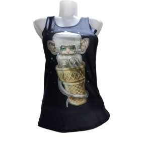 Női fekete majmos ujjatlan horror-póló, halloween - ÚJ