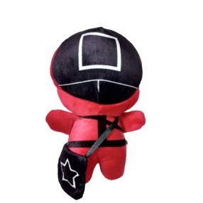  18 cm-es piros plüss, négyszög maszkkal, tarisznyával - Squid Game - ÚJ