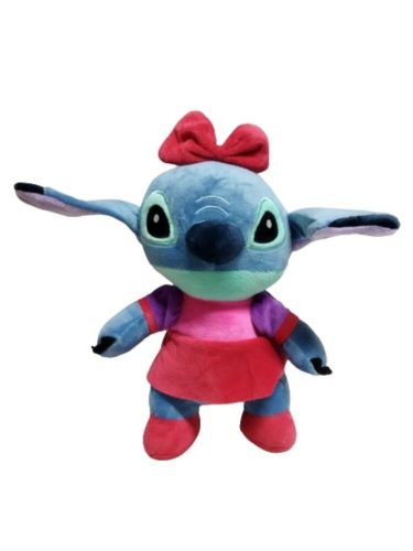 Kék plüss figura, rózsaszín-piros ruhás - Lilo és Stitch - ÚJ